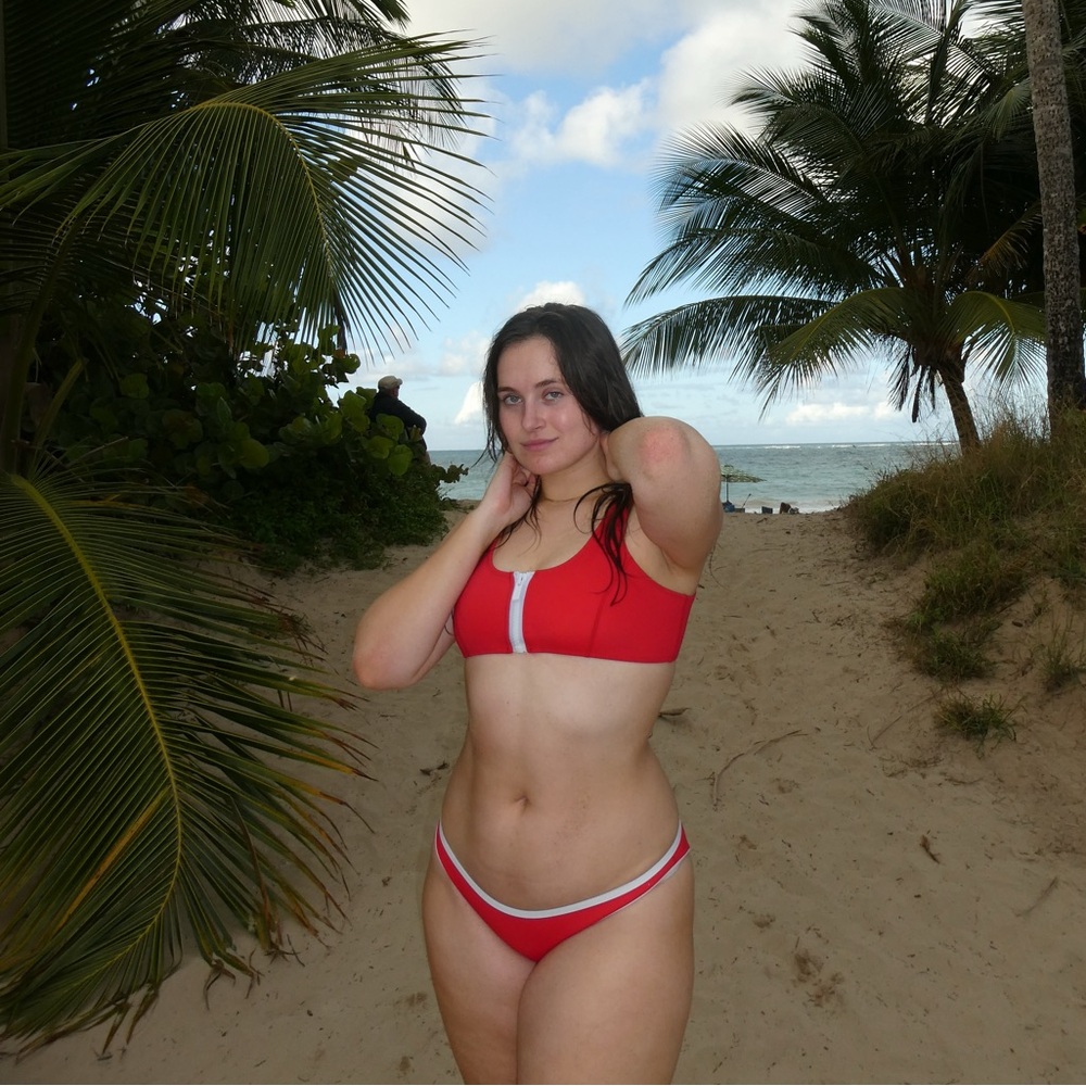Red Zipper Bikini Set